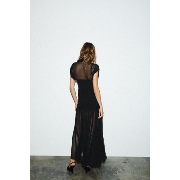 ZARA CONTRAST DRAPED MIDI DRESS - Picture 6 of 10